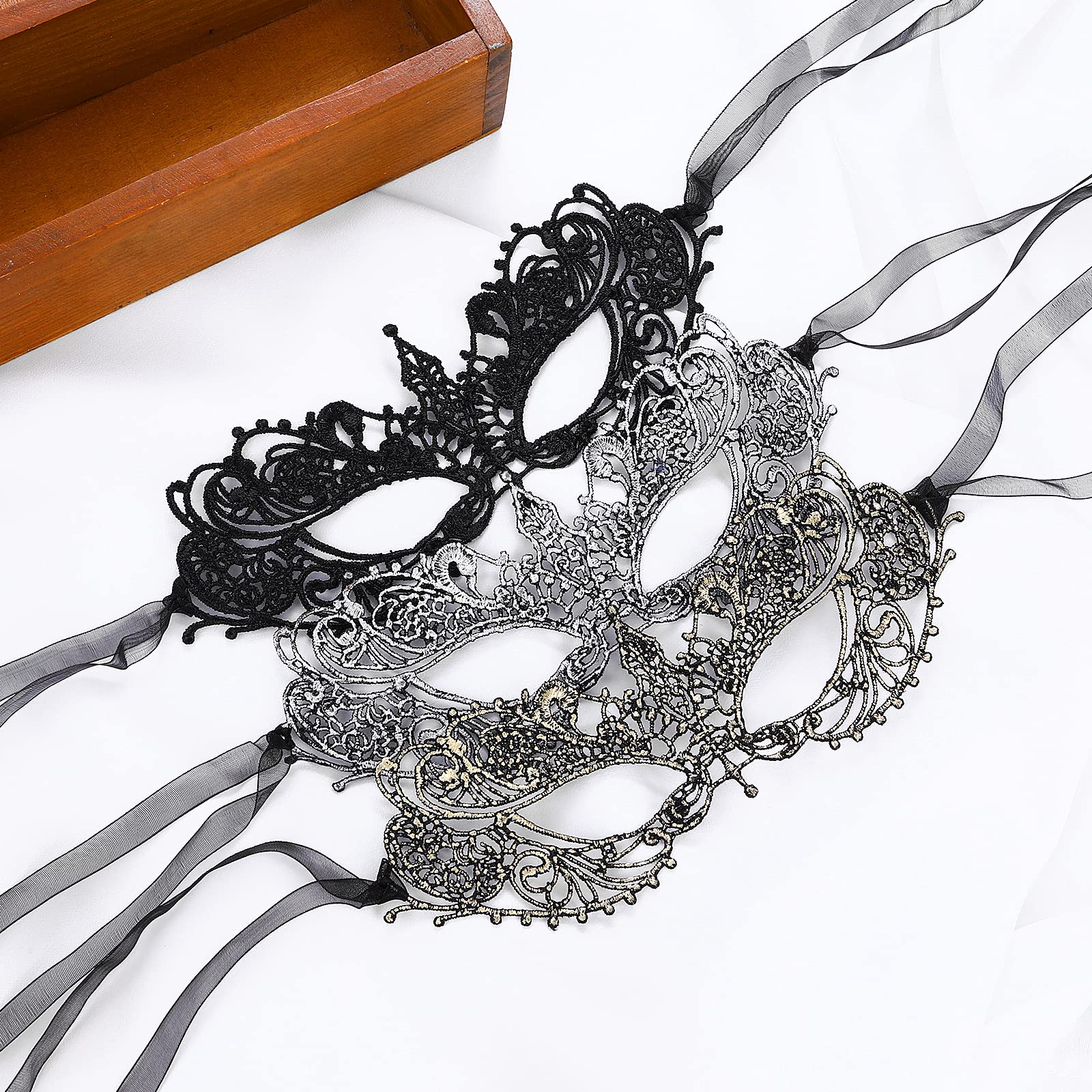 Foto 3 pulgar | Máscaras De Mascarada Sibba De Encaje Veneciano De 3 Piezas Para Mujer - Venta Internacional.