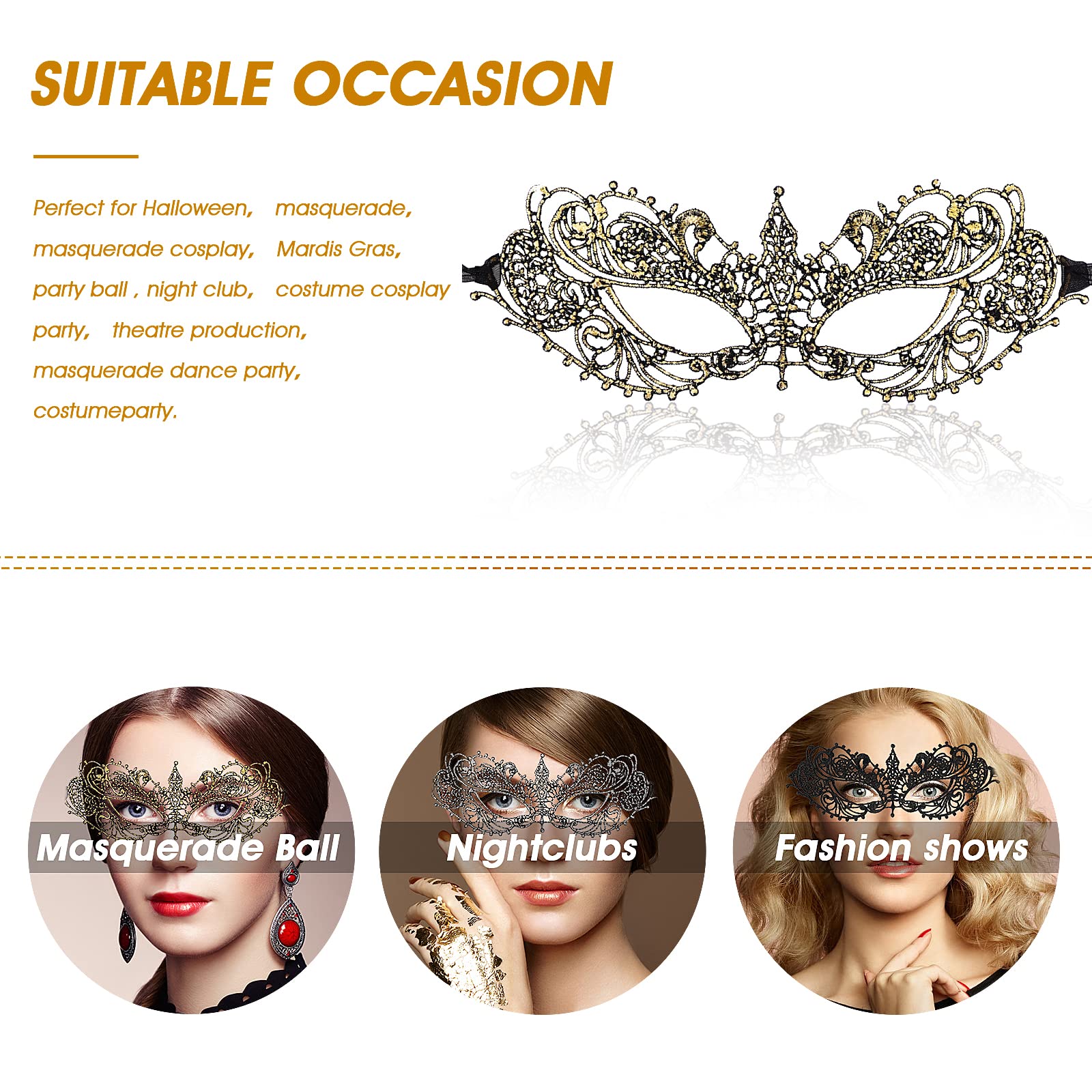 Foto 3 | Máscaras De Mascarada Sibba De Encaje Veneciano De 3 Piezas Para Mujer - Venta Internacional.