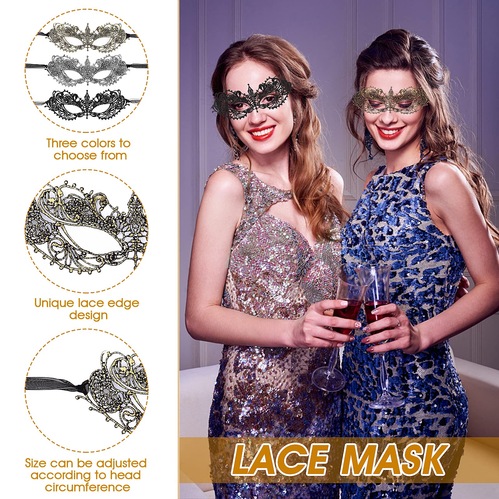 Foto 4 | Máscaras De Mascarada Sibba De Encaje Veneciano De 3 Piezas Para Mujer - Venta Internacional.