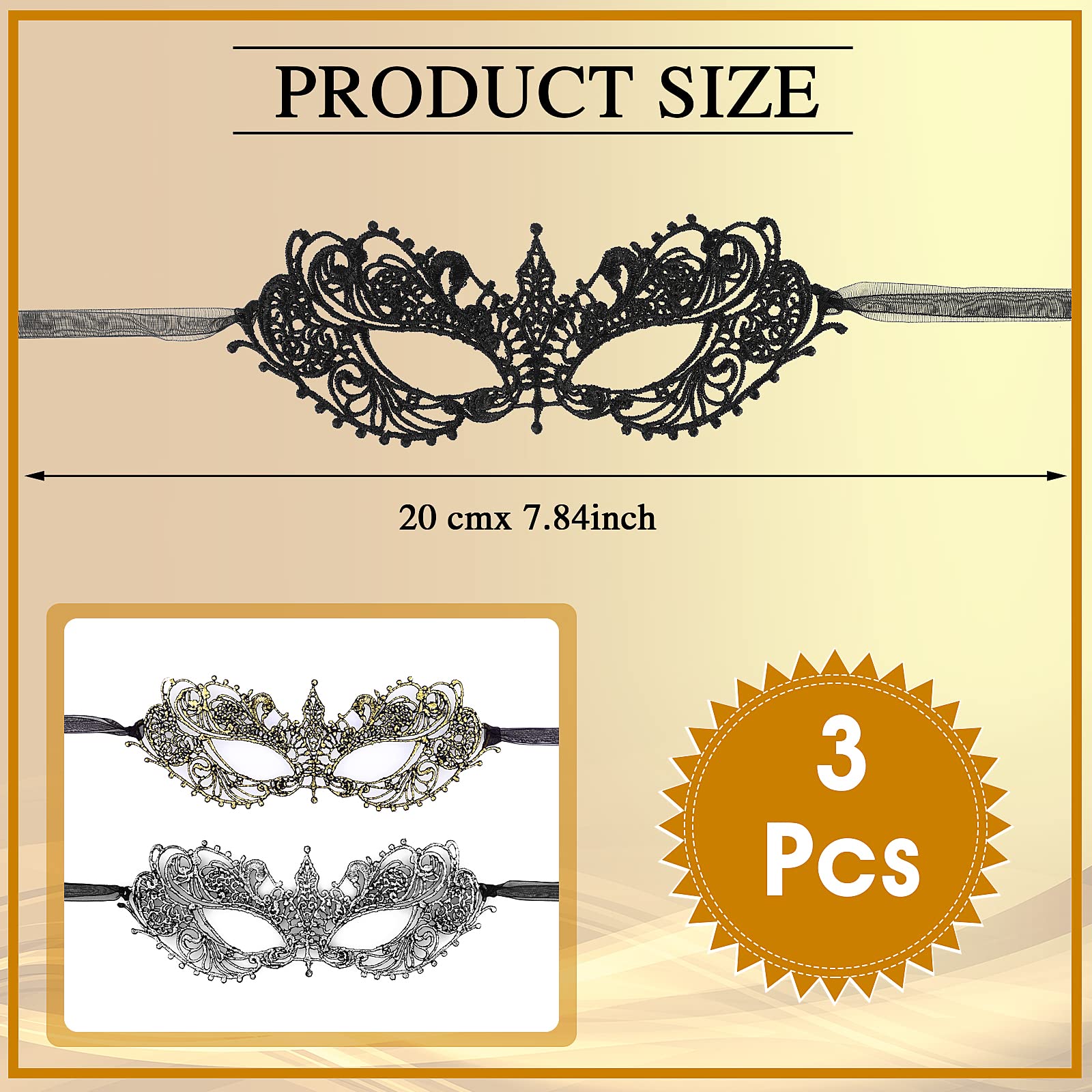 Foto 6 pulgar | Máscaras De Mascarada Sibba De Encaje Veneciano De 3 Piezas Para Mujer - Venta Internacional.