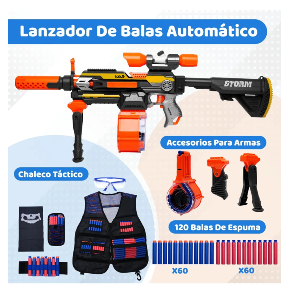 Foto 4 pulgar | Pistola Eléctrica Dardos 127pz Lab.g   Negro Naranja