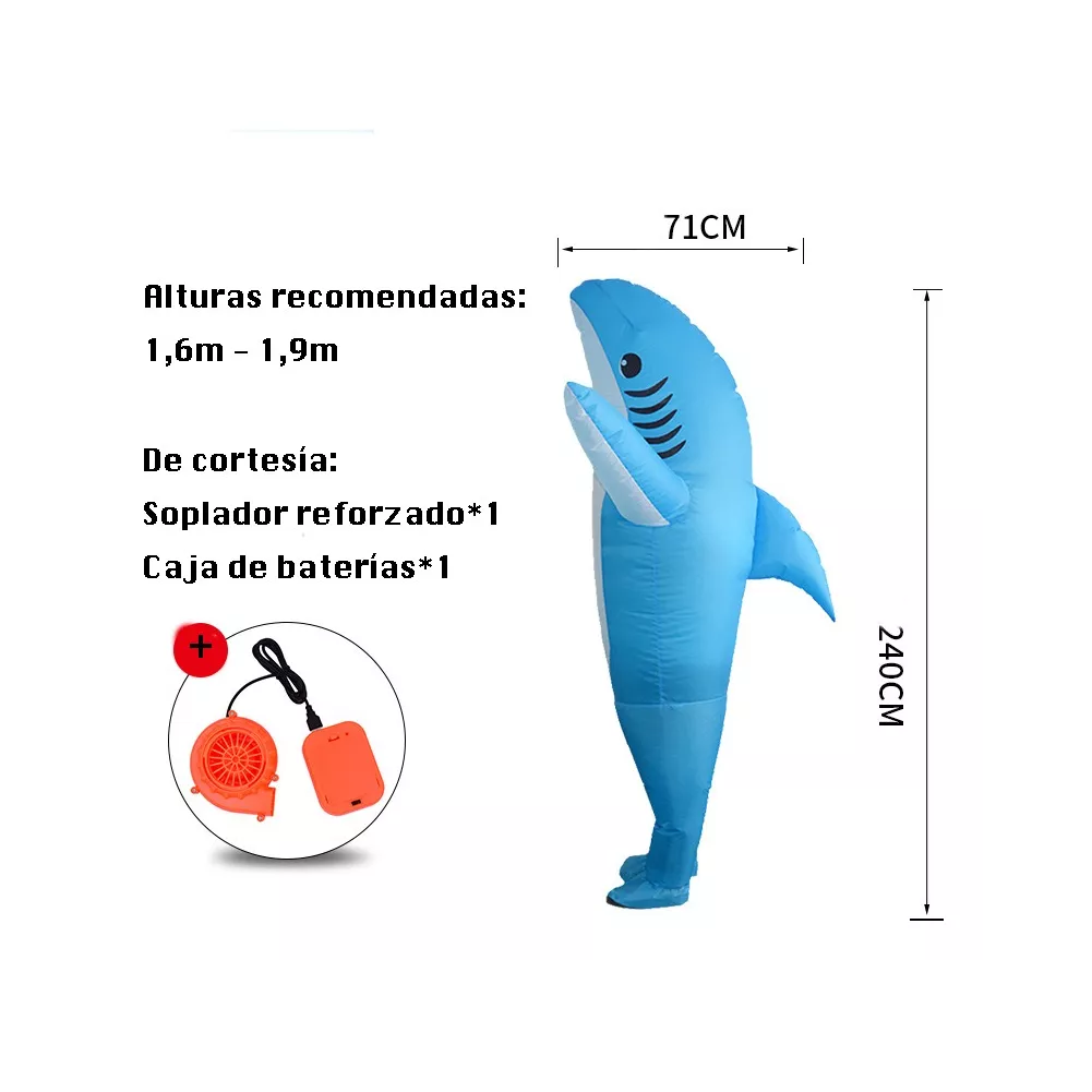 Foto 3 pulgar | Disfraz Inflable De Tiburón Para Adulto Adult: 1.5-1.9 M Azul Claro
