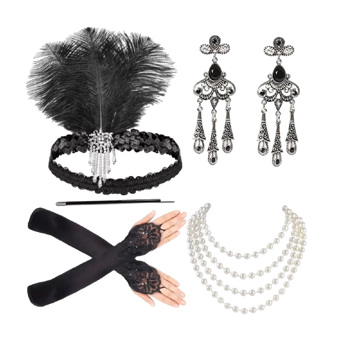 Accesorios Gatsby Chicago Disfraz Vintage Epoca 1920s Negro