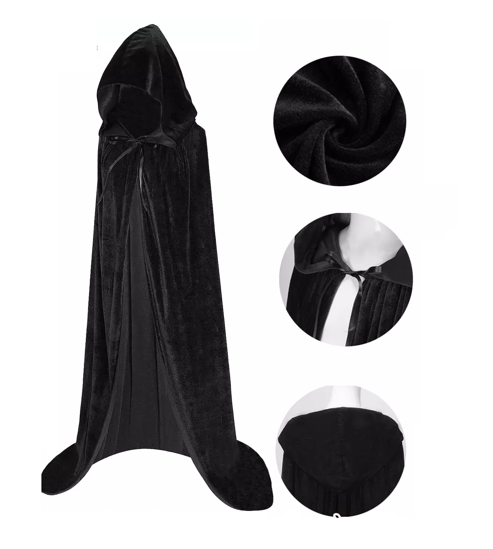 Foto 4 pulgar | Disfraz Capa Con Capucha Capa De Halloween 170 Cm Negro