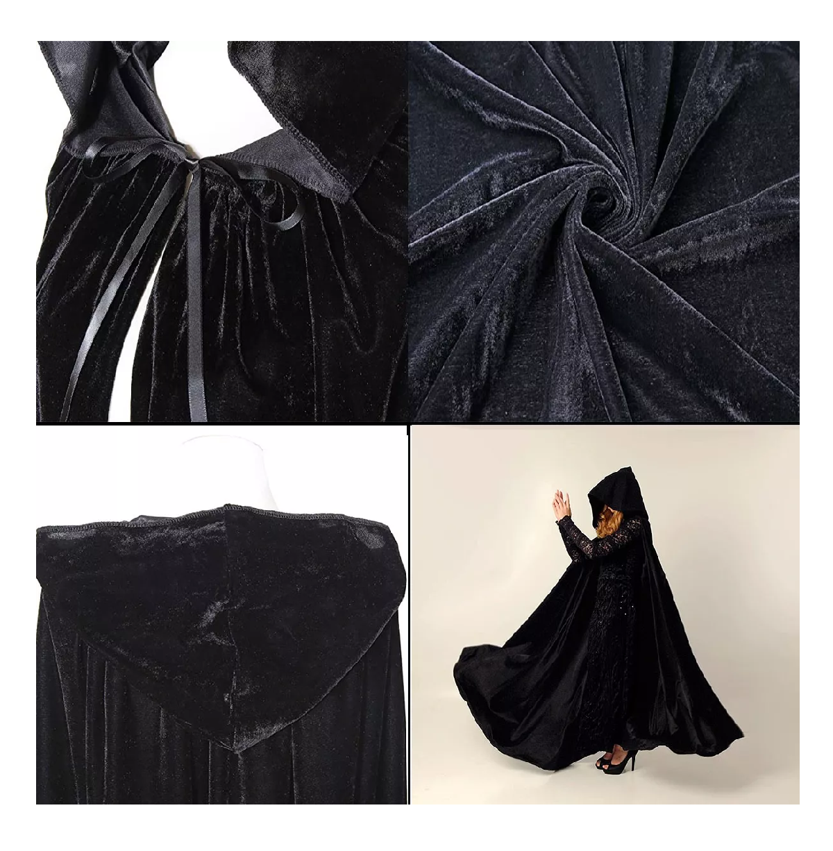 Foto 5 pulgar | Disfraz Capa Con Capucha Capa De Halloween 170 Cm Negro
