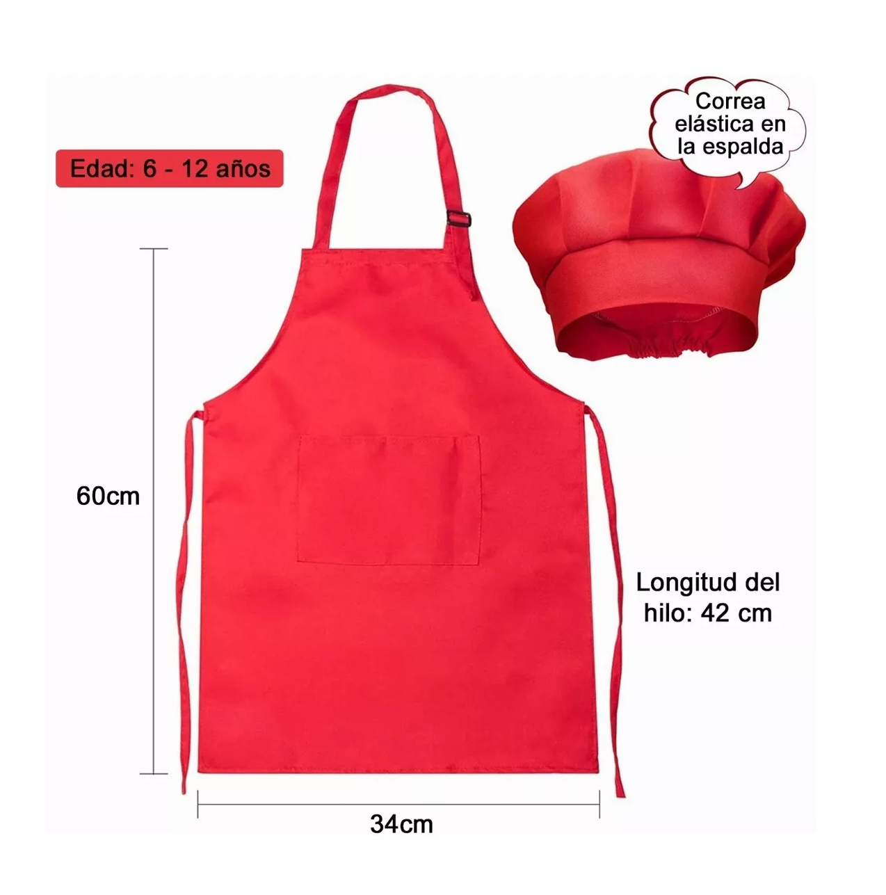 Foto 2 | Disfraz Máster Chef Niños Cocinero Gorro Para Niño Niña 3 Pcs Rojo/negro/blanco