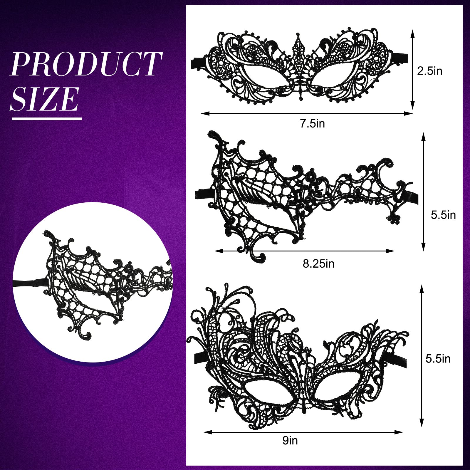 Foto 2 | Máscara De Mascarada Con Diseño De Ceniza Para Mujer, Encaje Veneciano, 6 Unidades - Venta Internacional.