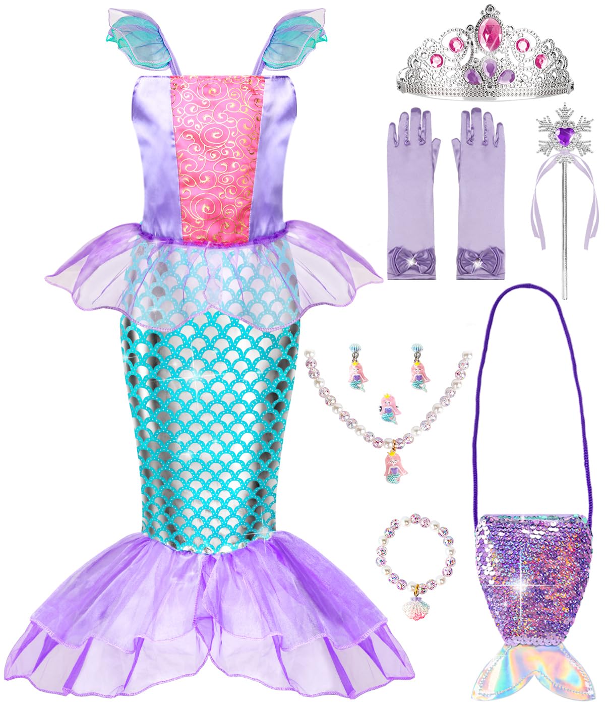 Foto 2 pulgar | Vestido de Sirena Meland para Niñas con Bolso de Princesa de 3 a 8 Años - Venta Internacional