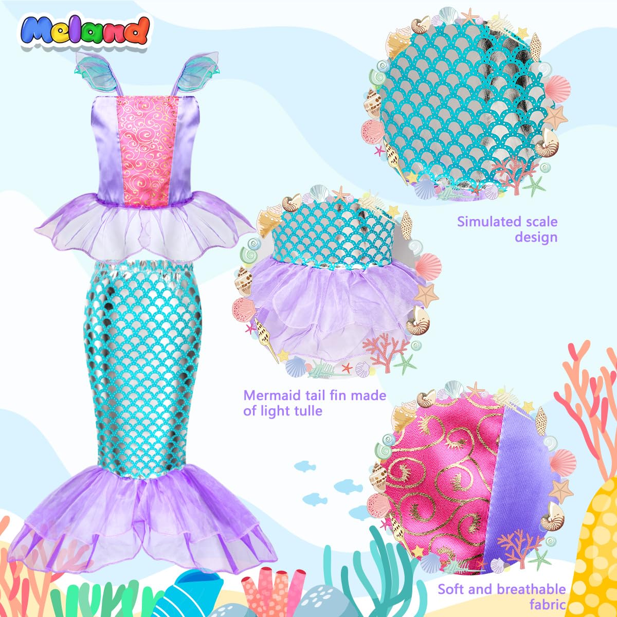 Foto 3 pulgar | Vestido de Sirena Meland para Niñas con Bolso de Princesa de 3 a 8 Años - Venta Internacional
