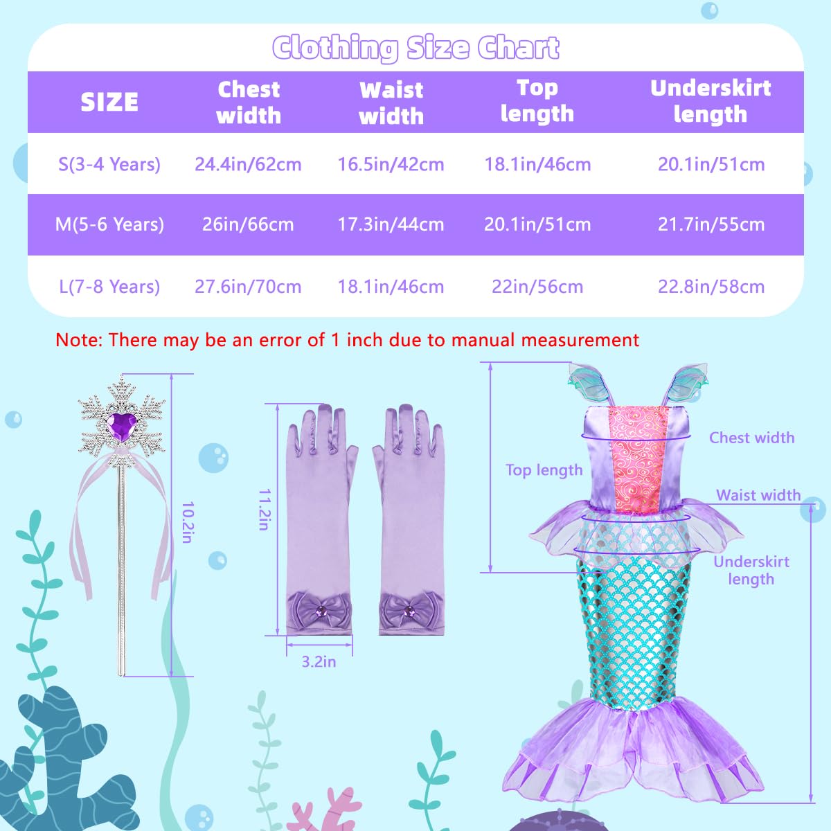 Foto 6 pulgar | Vestido de Sirena Meland para Niñas con Bolso de Princesa de 3 a 8 Años - Venta Internacional