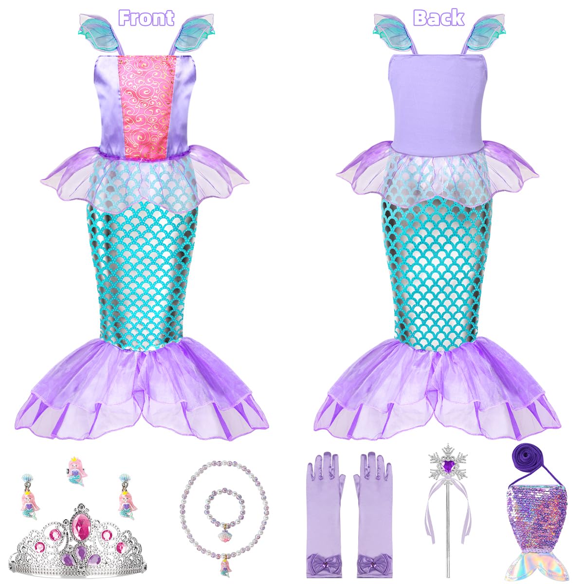 Foto 7 pulgar | Vestido de Sirena Meland para Niñas con Bolso de Princesa de 3 a 8 Años - Venta Internacional