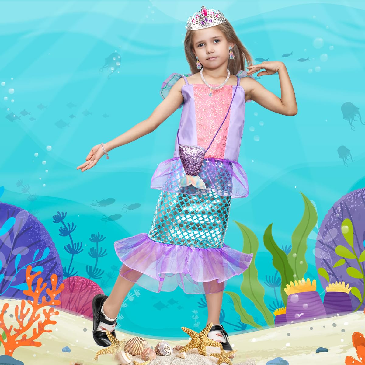 Foto 8 pulgar | Vestido de Sirena Meland para Niñas con Bolso de Princesa de 3 a 8 Años - Venta Internacional