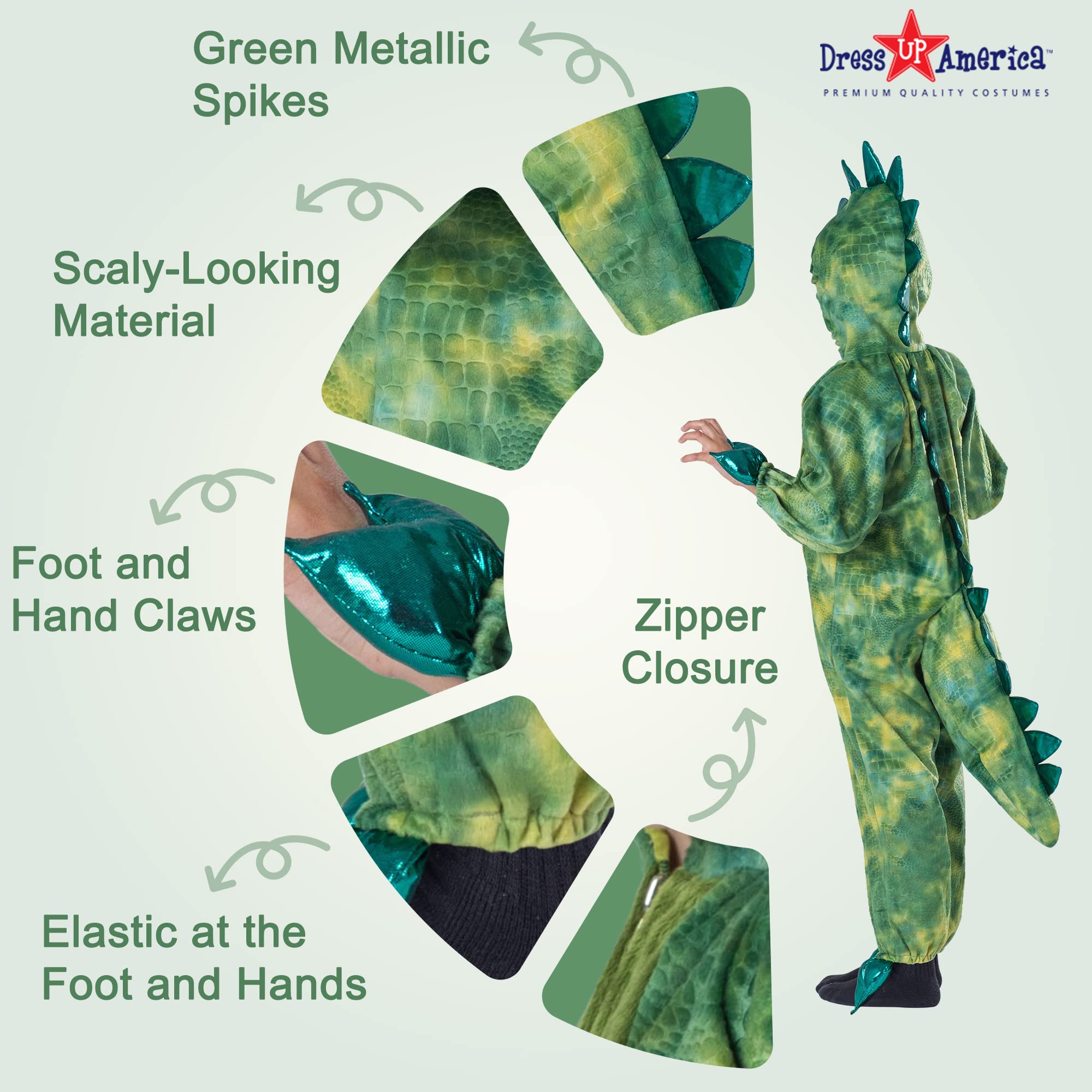 Foto 4 pulgar | Disfraz De Dinosaurio T-rex De Dress Up America Para Niños, Color Verde Grande - Venta Internacional.