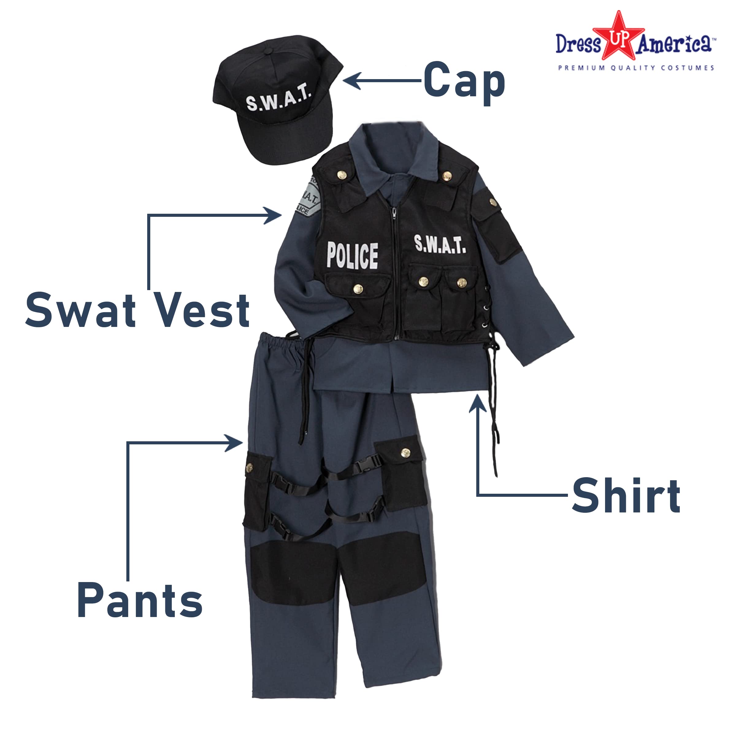 Foto 3 pulgar | Set De Disfraces Para Niños Swat Police Officer Dress Up America - Venta Internacional.