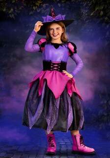 Foto 2 | Disfraz De Bruja Rosa Y Morado Para Niña, Para Halloween, Tamaño Pequeño - Venta Internacional.