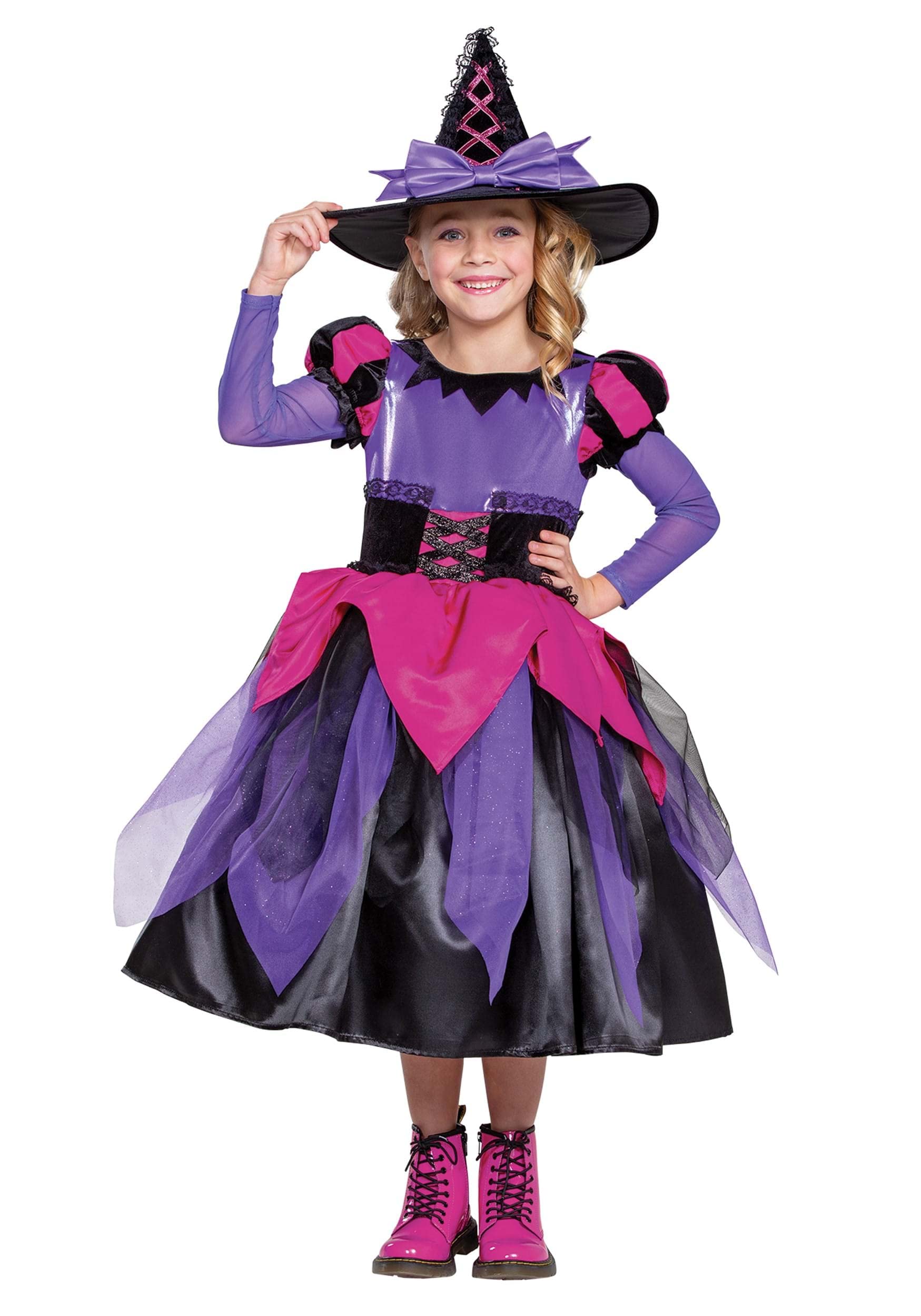 Foto 4 pulgar | Disfraz De Bruja Rosa Y Morado Para Niña, Para Halloween, Tamaño Pequeño - Venta Internacional.