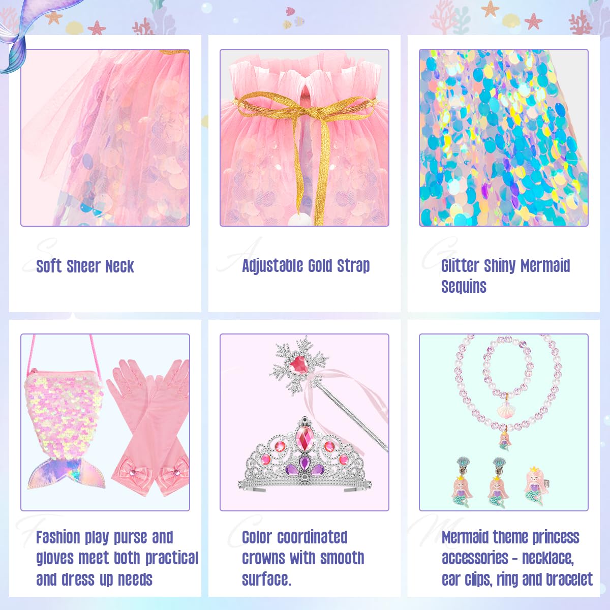 Foto 3 pulgar | Princess Dress Up Meland De 3 A 8 Años Con 11 Capas De Sirena - Venta Internacional.