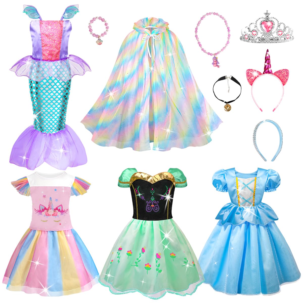 Foto 2 pulgar | Vestido De Princesa Meland Para Niñas Con Capa De 3 A 8 Años Y Accesorios - Venta Internacional.
