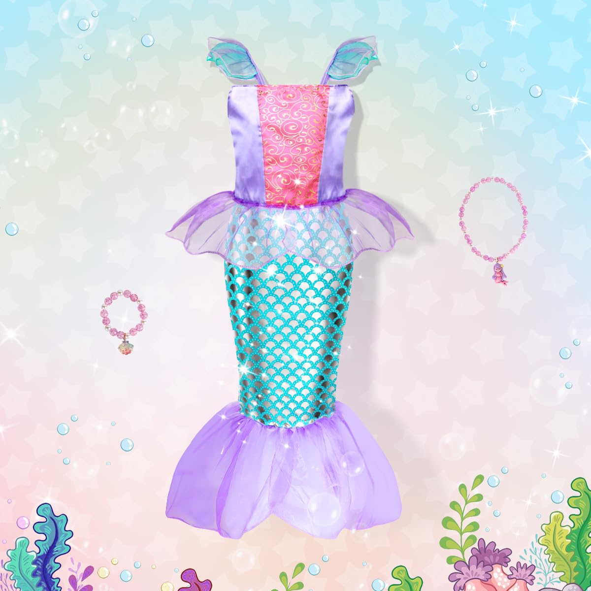 Foto 4 pulgar | Vestido De Princesa Meland Para Niñas Con Capa De 3 A 8 Años Y Accesorios - Venta Internacional.