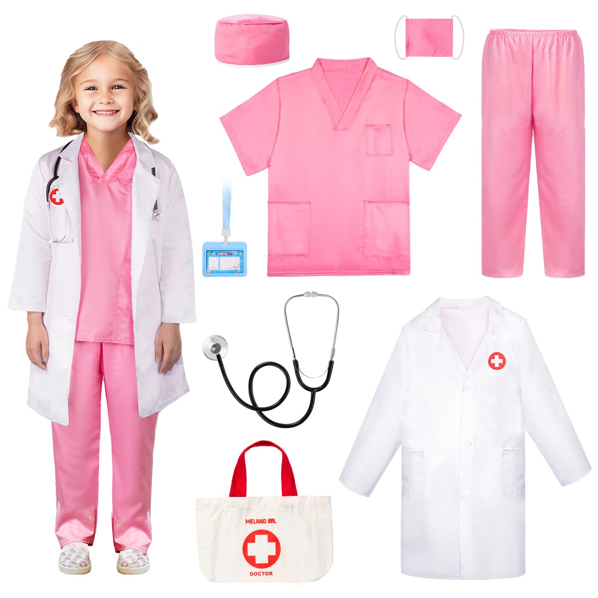 Foto 2 pulgar | Disfraz De Médico Meland Para Niñas Y Niños, Bata De Laboratorio, Rosa - Venta Internacional.