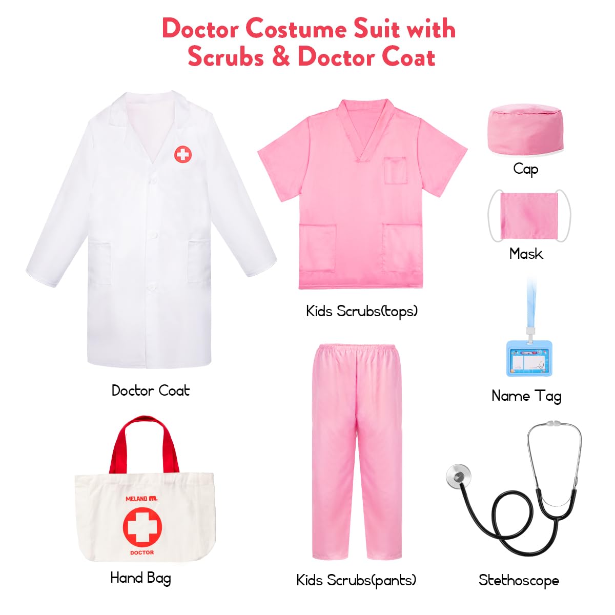 Foto 2 | Disfraz De Médico Meland Para Niñas Y Niños, Bata De Laboratorio, Rosa - Venta Internacional.