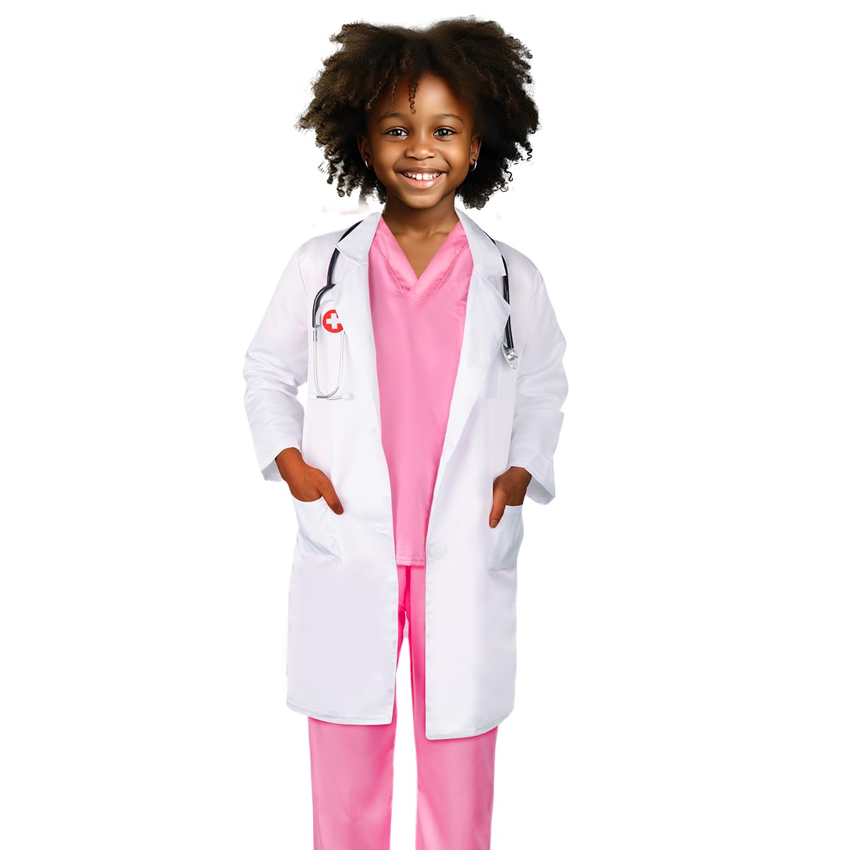 Foto 6 pulgar | Disfraz De Médico Meland Para Niñas Y Niños, Bata De Laboratorio, Rosa - Venta Internacional.