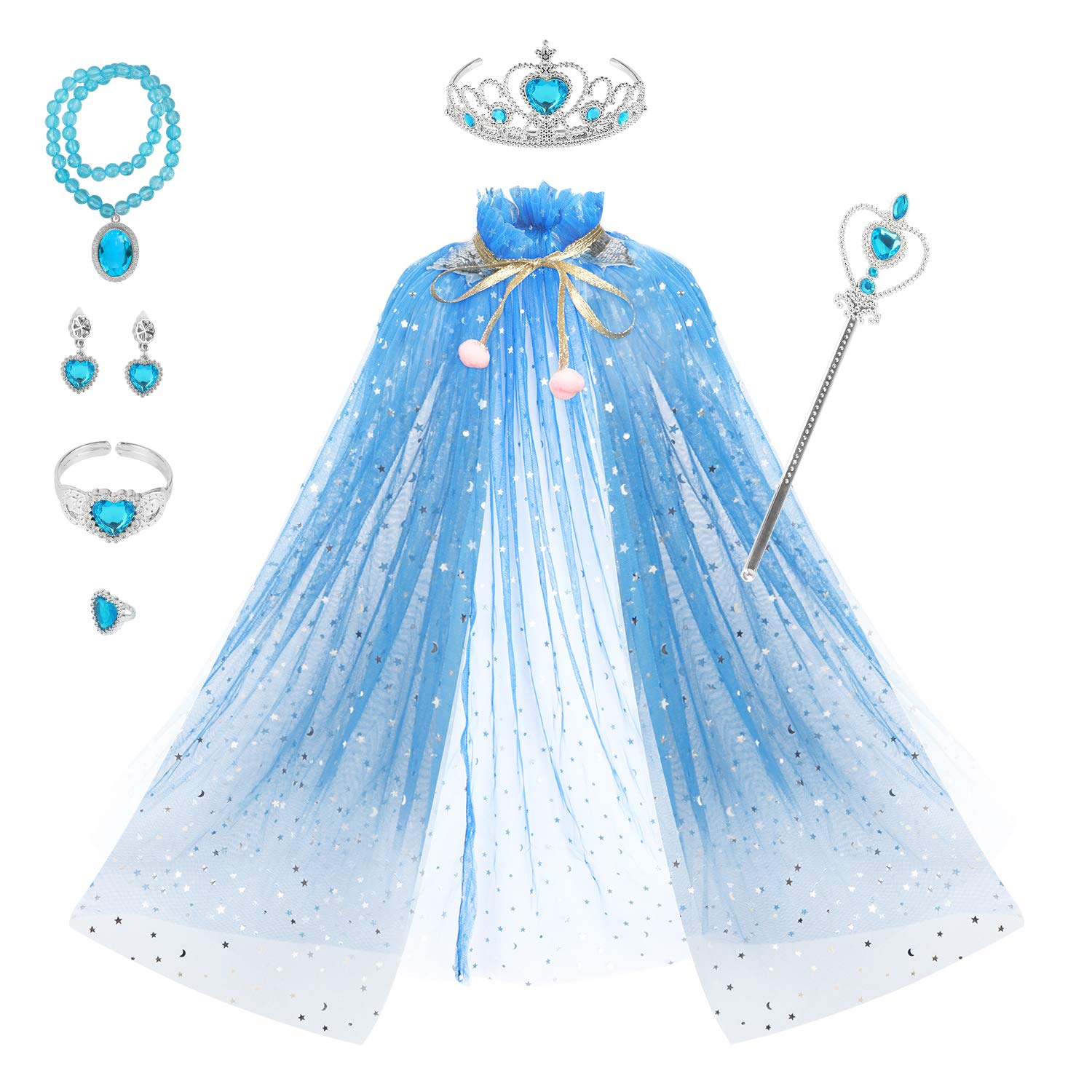 Foto 2 pulgar | Set Princess Cape Fedio De 7 Piezas Con Tiara, Corona Y Varita, Color Azul - Venta Internacional.