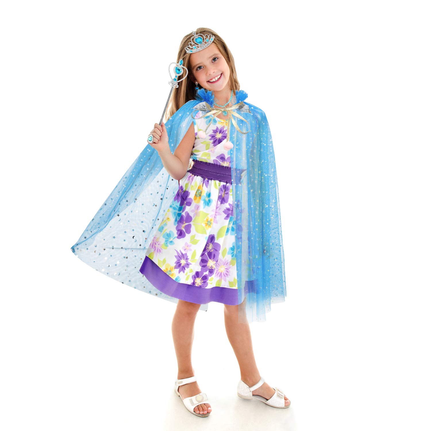 Foto 2 | Set Princess Cape Fedio De 7 Piezas Con Tiara, Corona Y Varita, Color Azul - Venta Internacional.