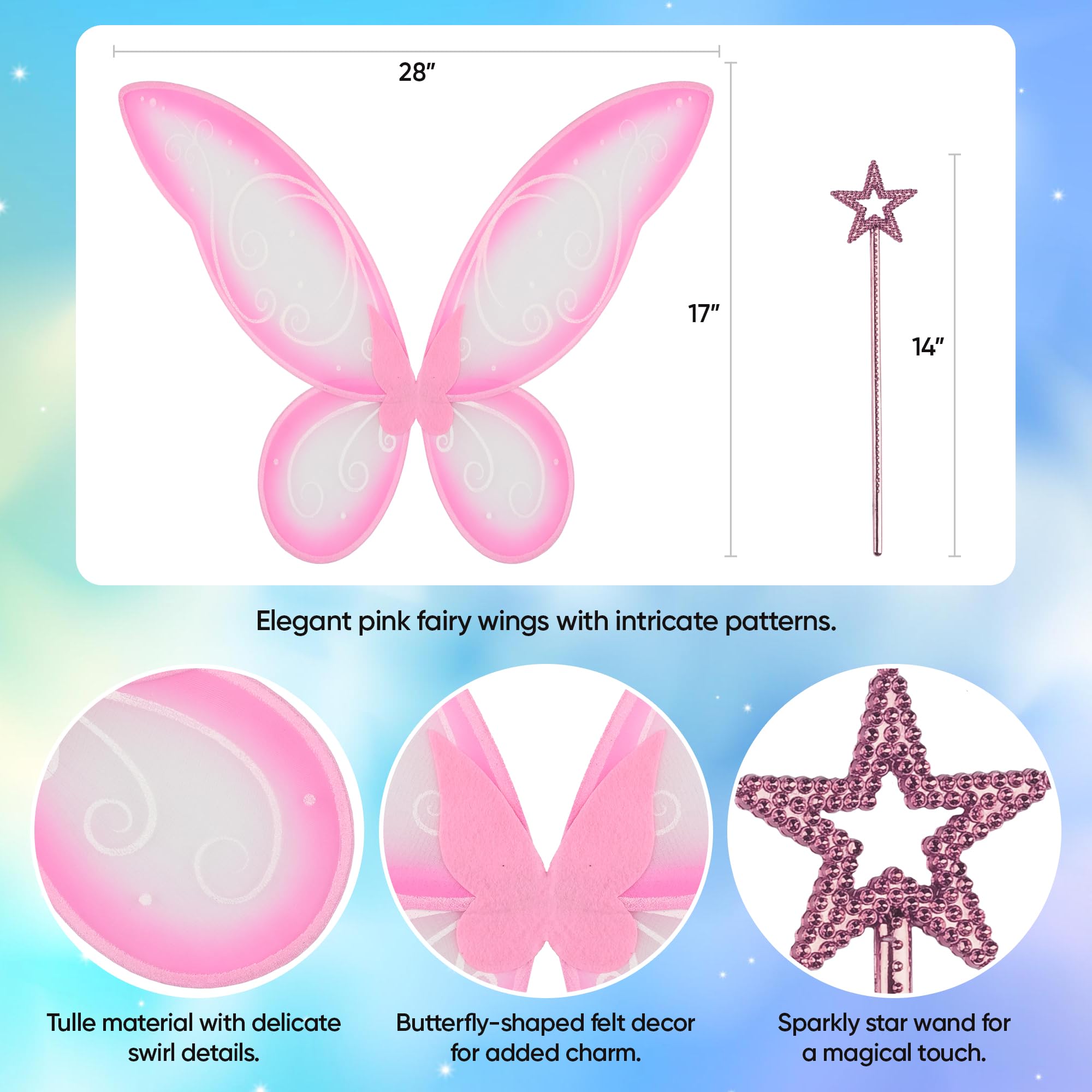 Foto 3 pulgar | Accesorios De Disfraz Funcredible Pink Fairy Wings & Wand - Venta Internacional.