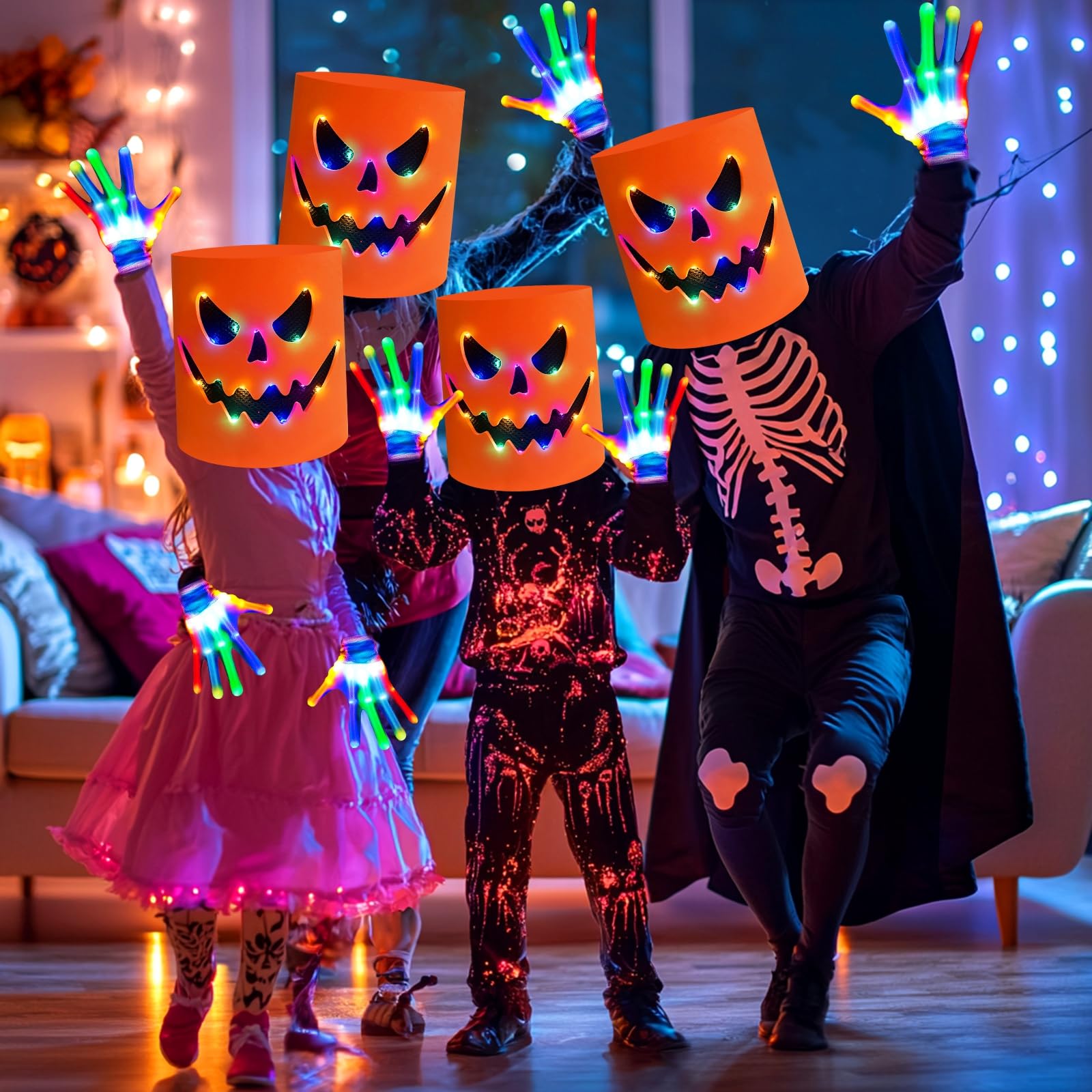 Foto 4 pulgar | Disfraz De Halloween Con Forma De Cabeza De Calabaza Led Y Guantes Iluminados - Venta Internacional.