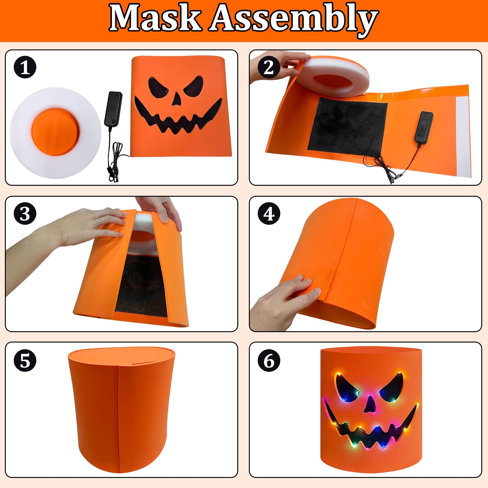 Foto 6 pulgar | Disfraz De Halloween Con Forma De Cabeza De Calabaza Led Y Guantes Iluminados - Venta Internacional.