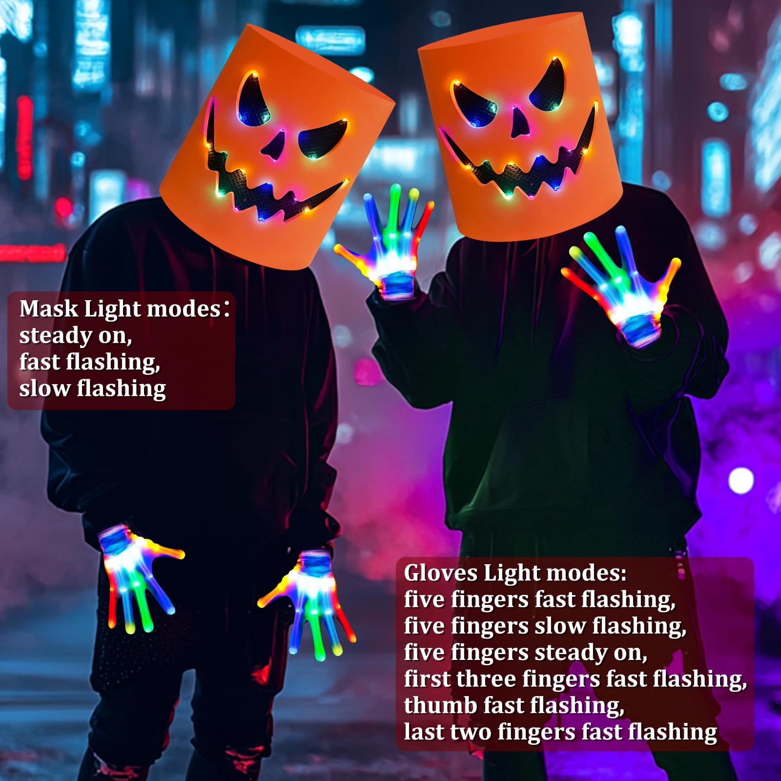 Foto 7 pulgar | Disfraz De Halloween Con Forma De Cabeza De Calabaza Led Y Guantes Iluminados - Venta Internacional.