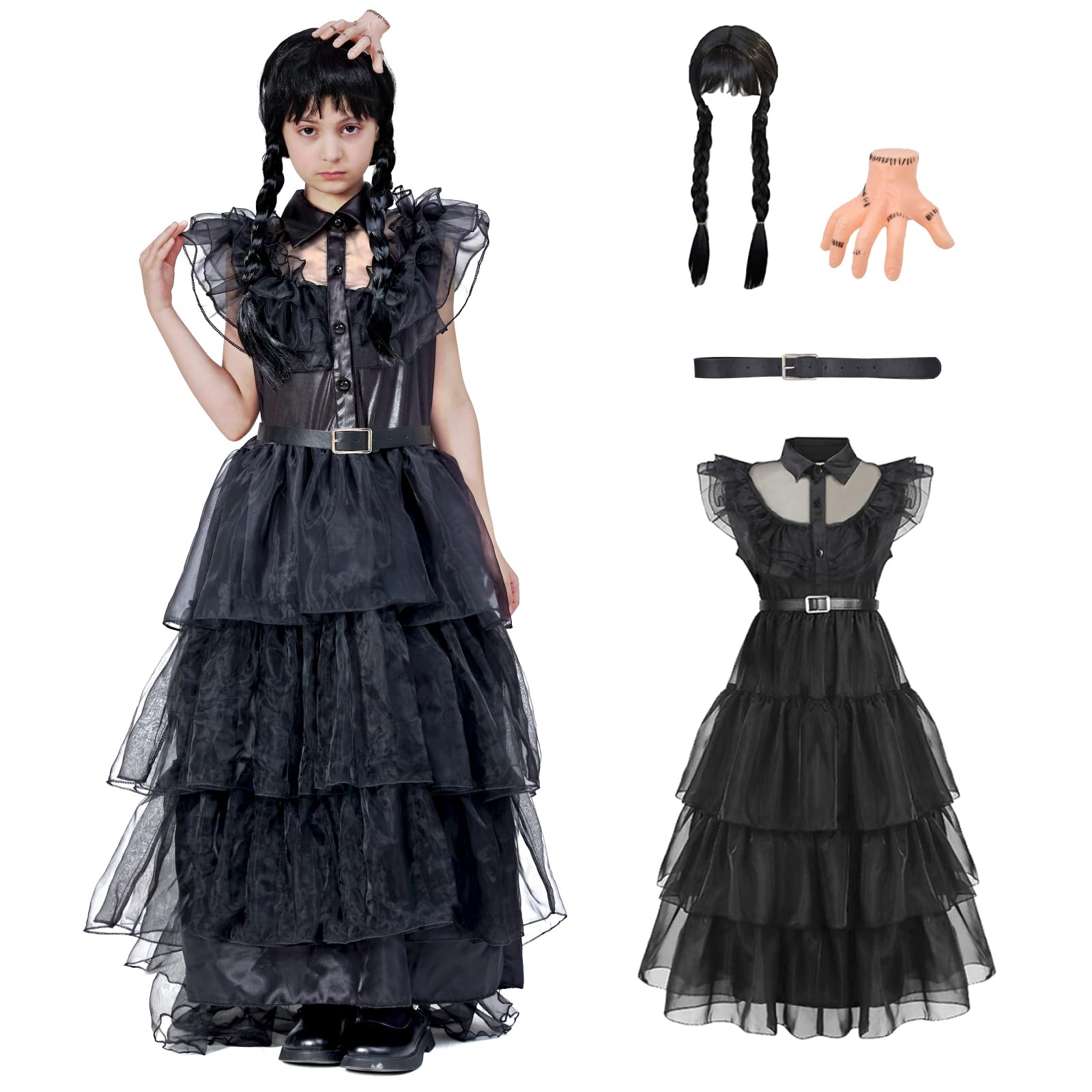 Foto 1 | Vestido De Disfraz Dnqcos Wednesday De Tul Para Niñas De 10 A 12 Años - Venta Internacional.