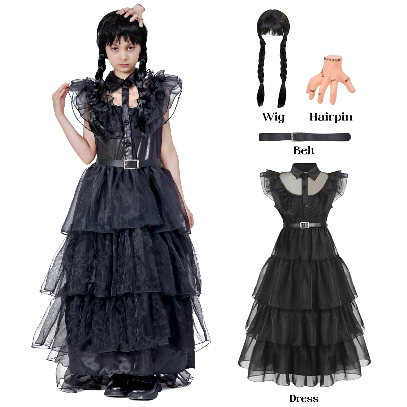 Foto 3 pulgar | Vestido De Disfraz Dnqcos Wednesday De Tul Para Niñas De 10 A 12 Años - Venta Internacional.