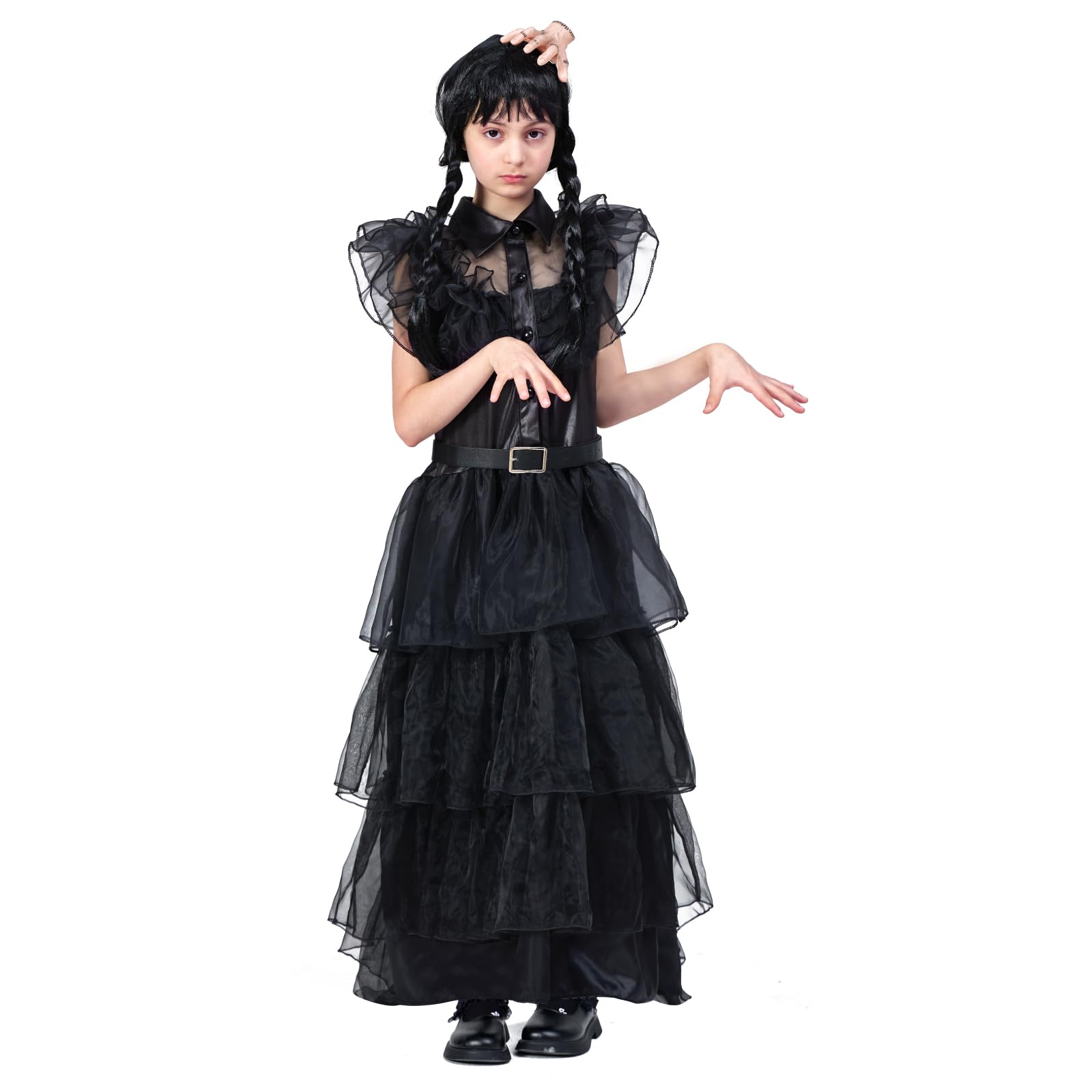 Foto 4 pulgar | Vestido De Disfraz Dnqcos Wednesday De Tul Para Niñas De 10 A 12 Años - Venta Internacional.