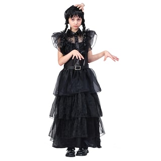 Foto 3 | Vestido De Disfraz Dnqcos Wednesday De Tul Para Niñas De 10 A 12 Años - Venta Internacional.