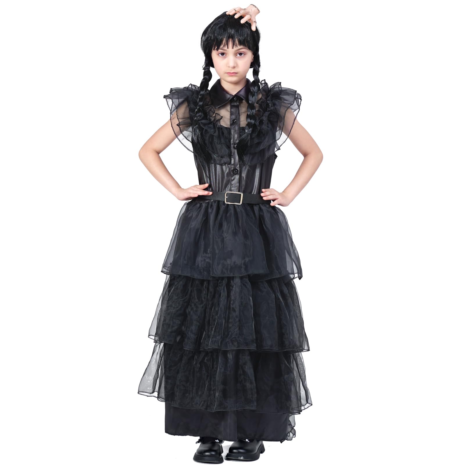 Foto 4 | Vestido De Disfraz Dnqcos Wednesday De Tul Para Niñas De 10 A 12 Años - Venta Internacional.