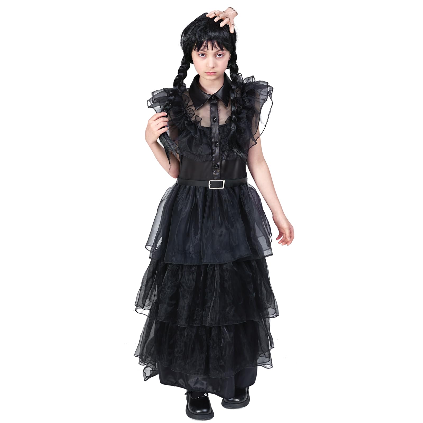 Foto 6 | Vestido De Disfraz Dnqcos Wednesday De Tul Para Niñas De 10 A 12 Años - Venta Internacional.