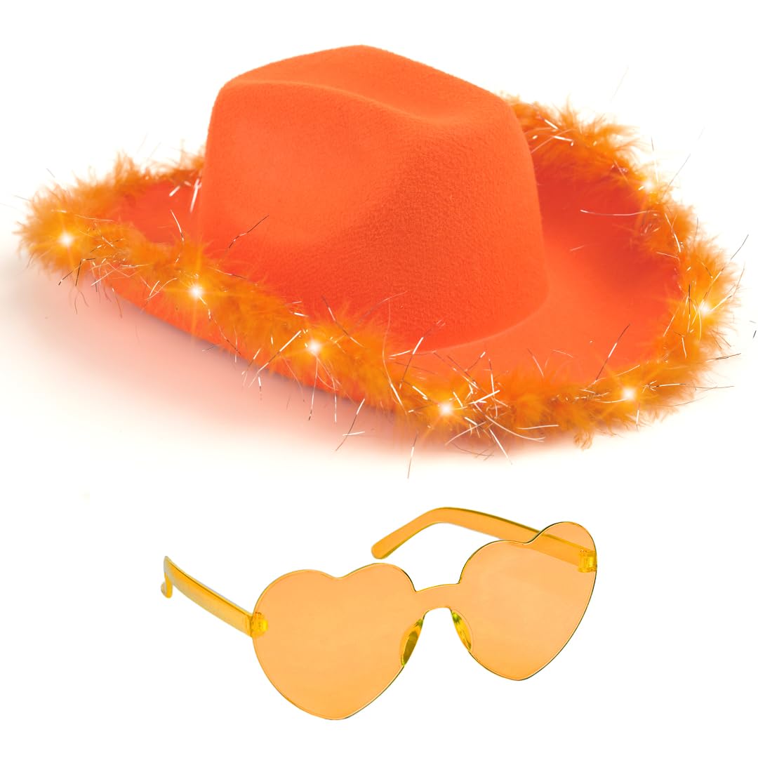 Foto 2 pulgar | Sombrero Y Gafas De Vaquera, Divertidos Vaqueros Iluminados En Naranja - Venta Internacional.