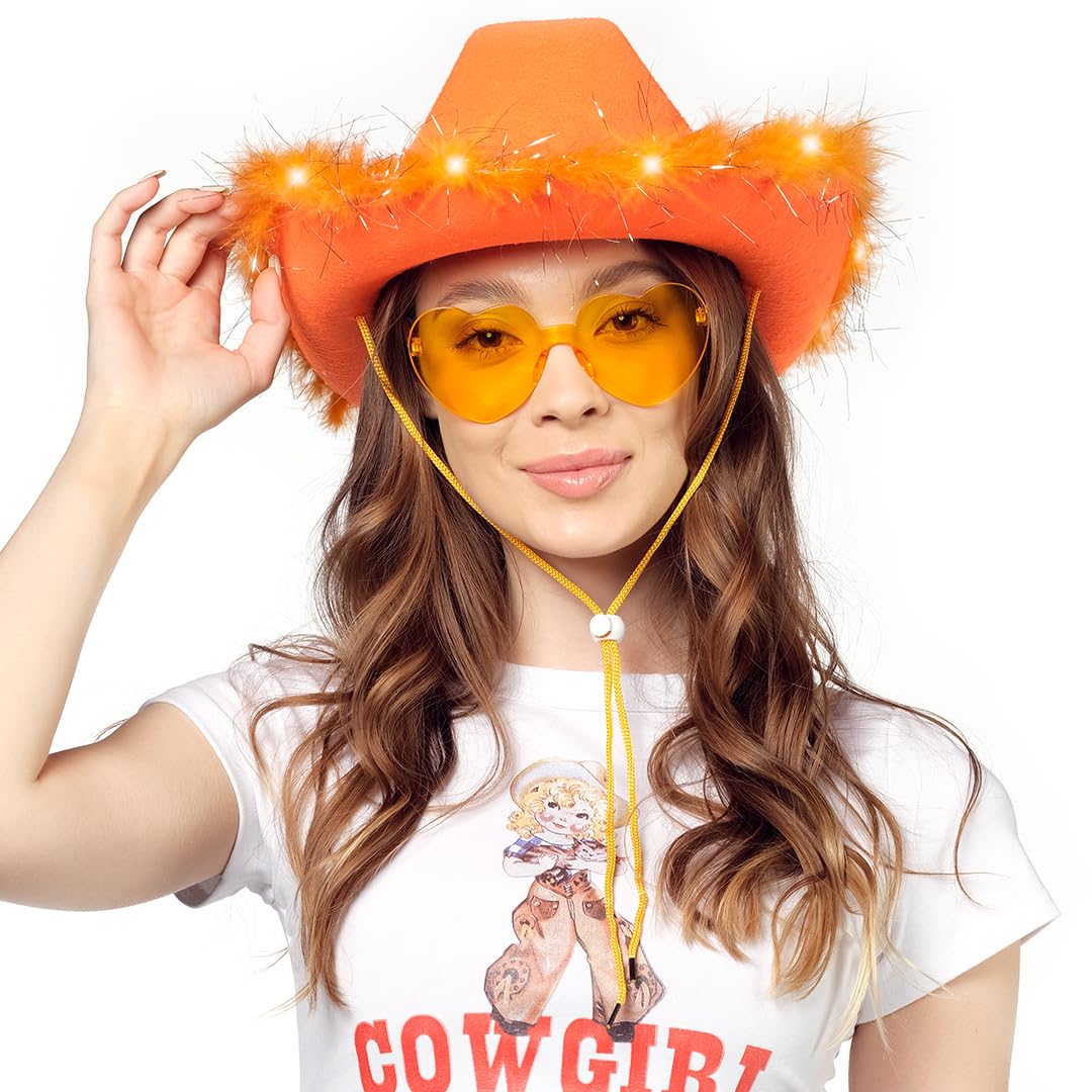 Foto 4 pulgar | Sombrero Y Gafas De Vaquera, Divertidos Vaqueros Iluminados En Naranja - Venta Internacional.