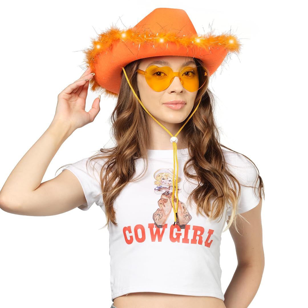 Foto 6 | Sombrero Y Gafas De Vaquera, Divertidos Vaqueros Iluminados En Naranja - Venta Internacional.