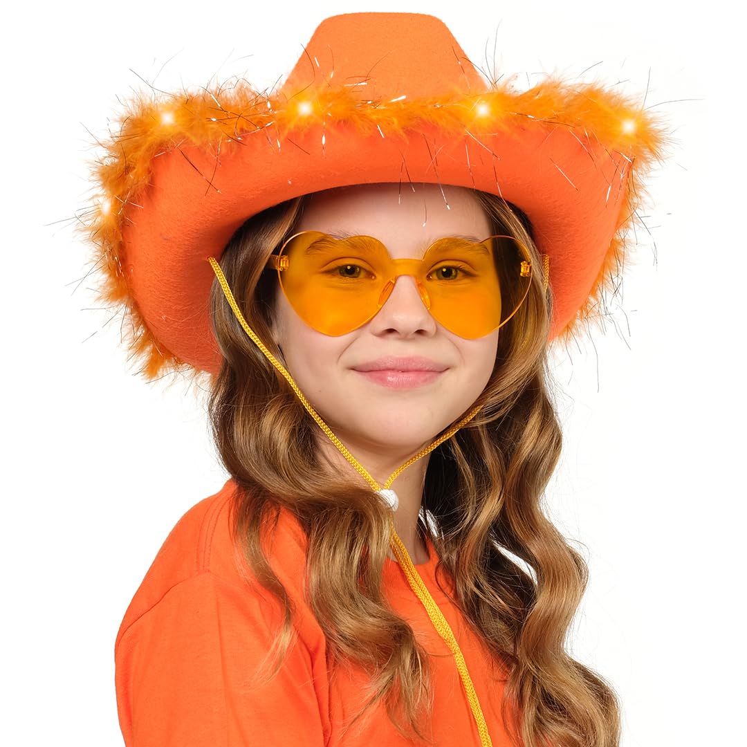 Foto 8 pulgar | Sombrero Y Gafas De Vaquera, Divertidos Vaqueros Iluminados En Naranja - Venta Internacional.