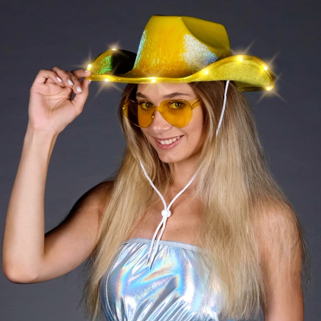 Foto 6 pulgar | Accesorios Para Disfraz De Vaquera, Divertido Sombrero Dorado Iluminado - Venta Internacional.