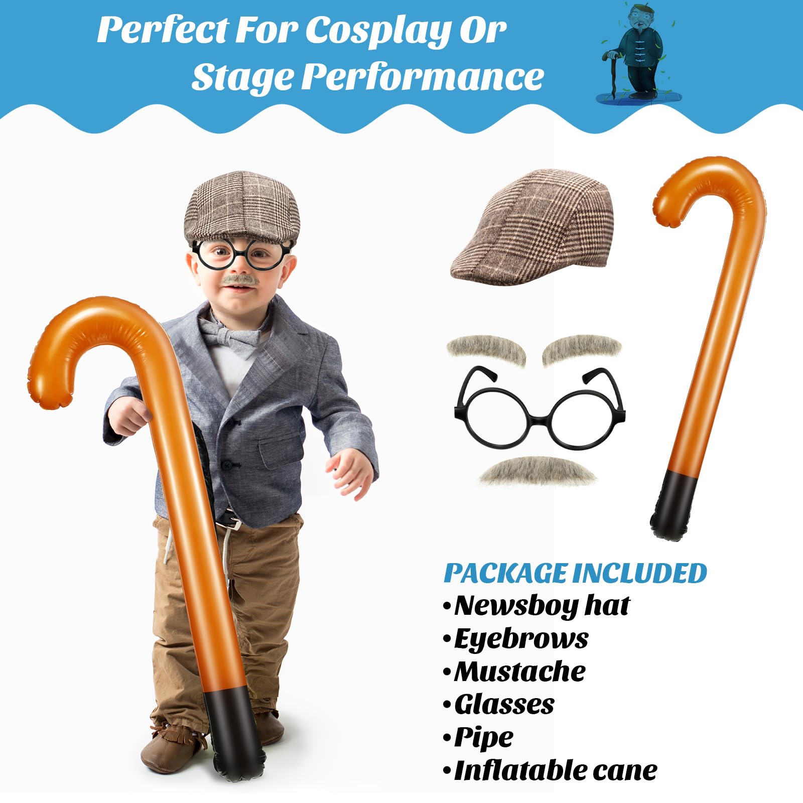 Foto 4 pulgar | Kit De Disfraces Skylety Old Man Kids Para Fiesta Escolar De 100 Días - Venta Internacional.
