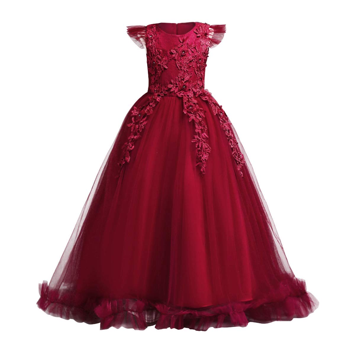 Vestido Para Niñas Con Flores Ibtom Castle, Borgoña, 6-7 Años - Venta Internacional.