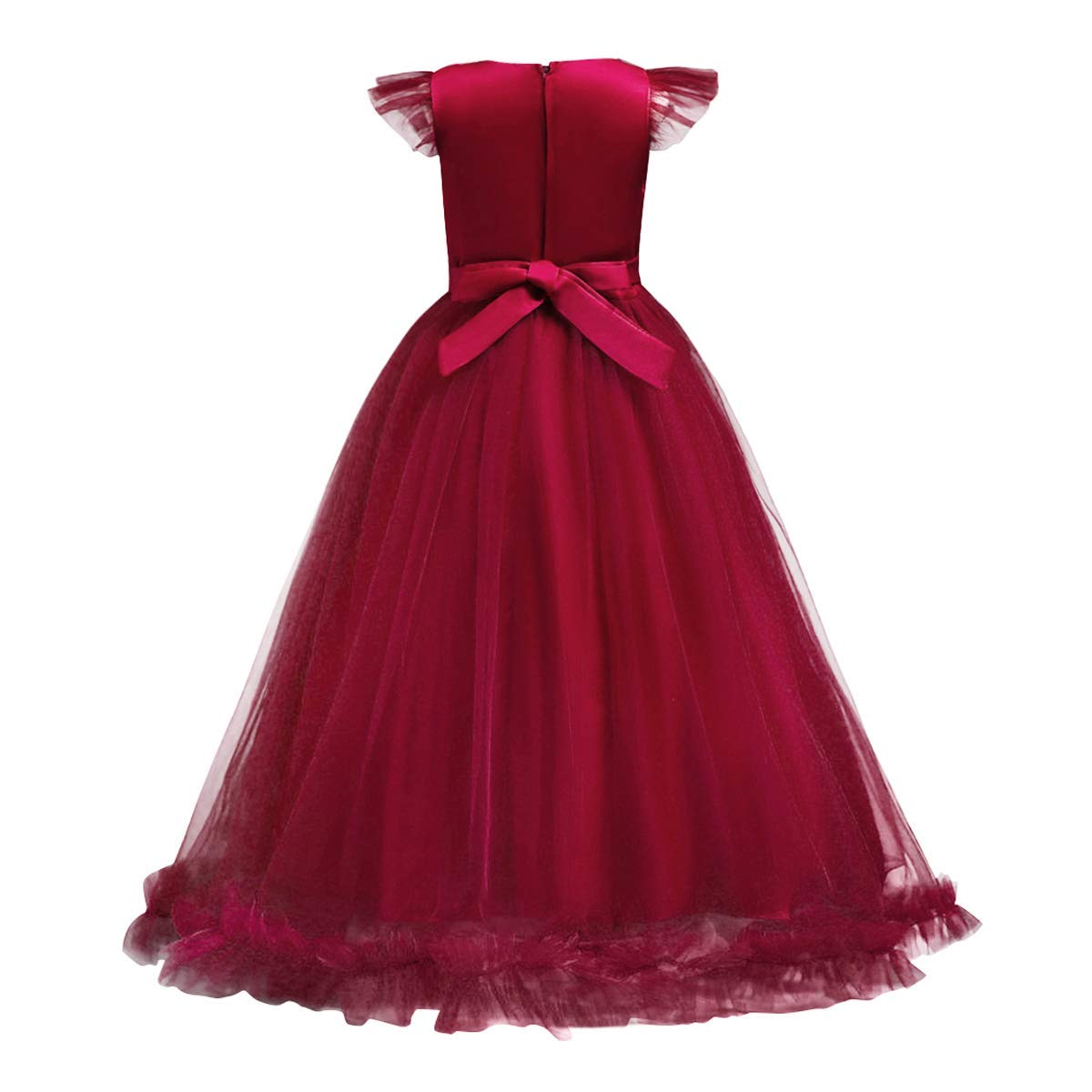 Foto 3 pulgar | Vestido Para Niñas Con Flores Ibtom Castle, Borgoña, 6-7 Años - Venta Internacional.