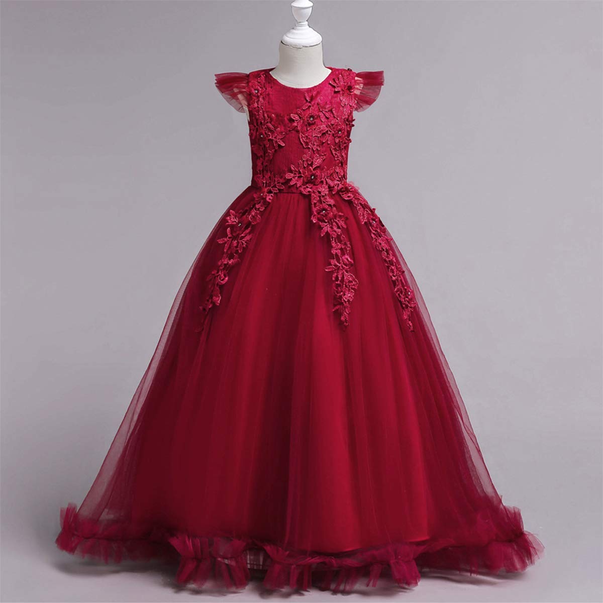 Foto 4 pulgar | Vestido Para Niñas Con Flores Ibtom Castle, Borgoña, 6-7 Años - Venta Internacional.