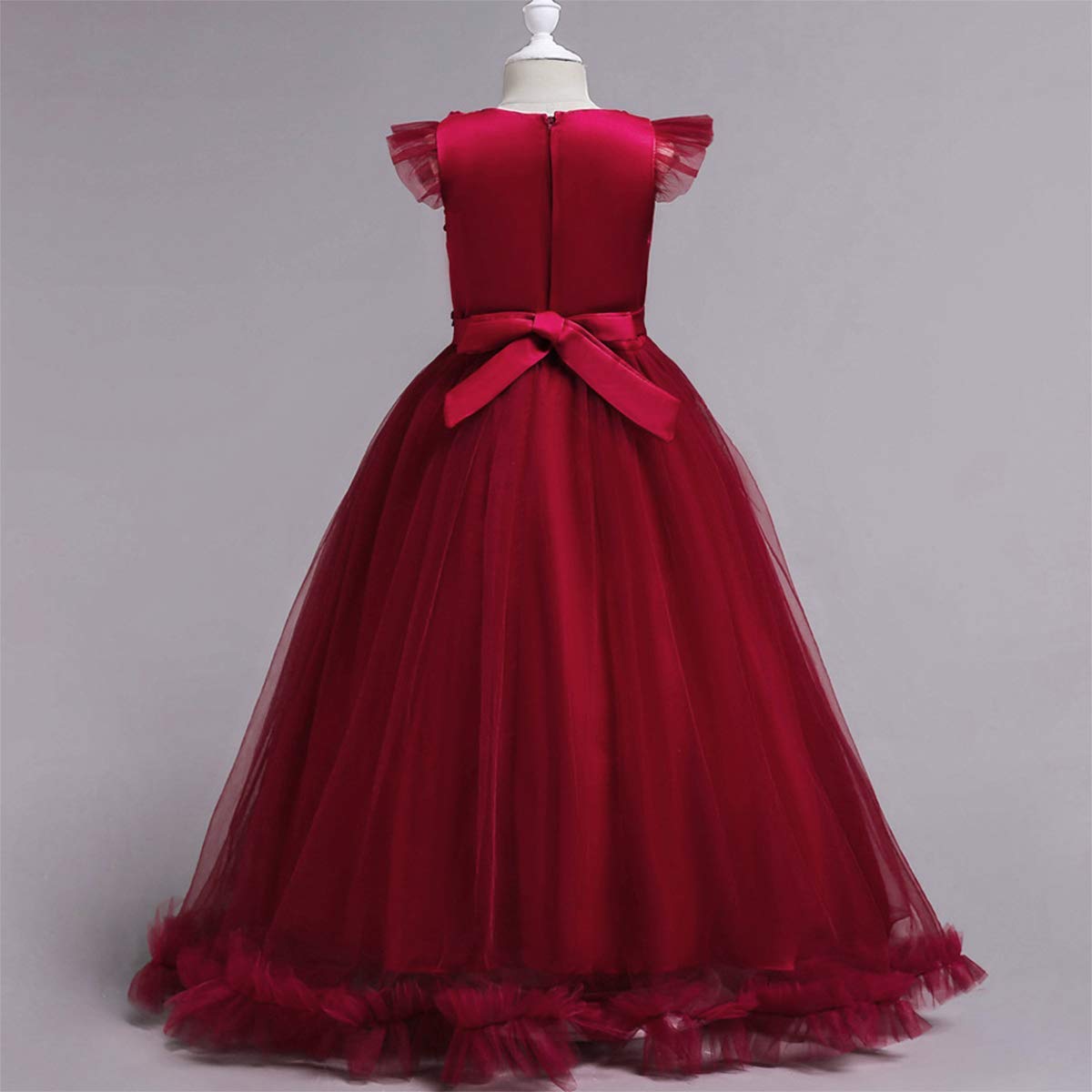Foto 5 pulgar | Vestido Para Niñas Con Flores Ibtom Castle, Borgoña, 6-7 Años - Venta Internacional.