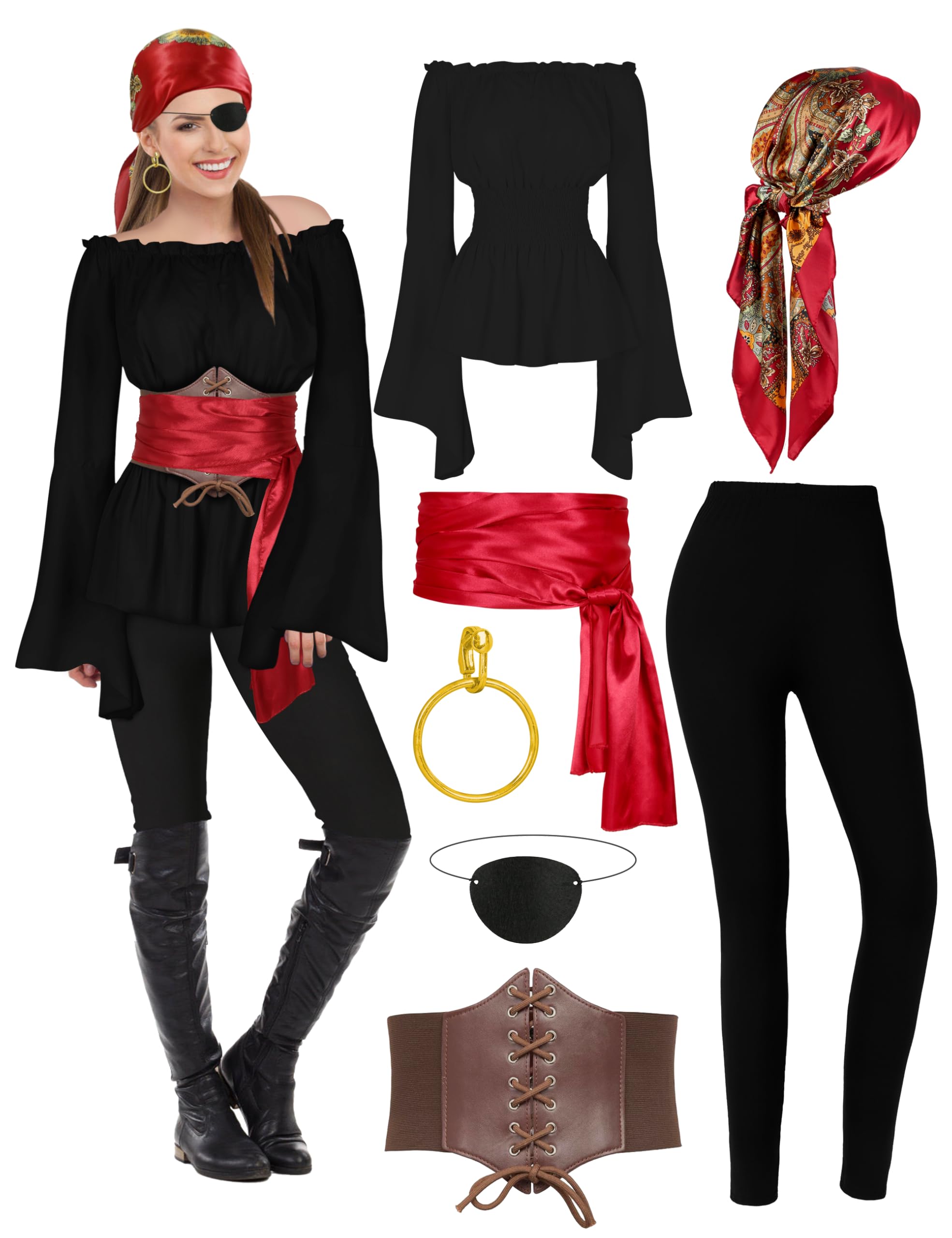 Foto 2 pulgar | Disfraz De Pirata Cicoci Para Mujer Con Blusa Renacentista Y Tacón - Venta Internacional.