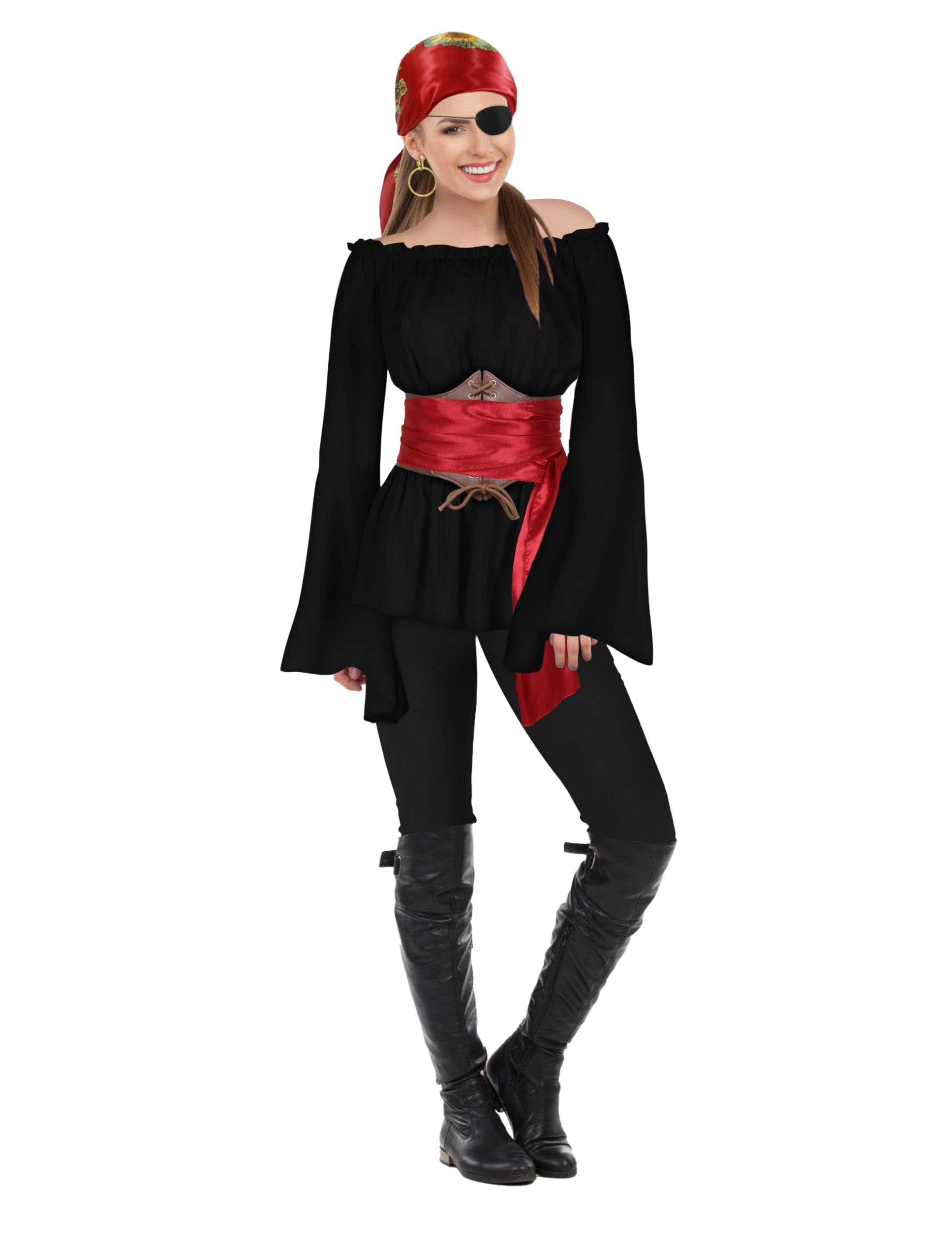 Foto 3 pulgar | Disfraz De Pirata Cicoci Para Mujer Con Blusa Renacentista Y Tacón - Venta Internacional.